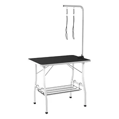 Naminių gyvūnų priežiūros stalas PawHut 90x60x156cm., baltos/juodos spalvos