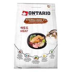 Ontario Cat Sterilised 7+ sausas maistas sterilizuotoms katėms nuo 7 metų, su lašiša ir vištiena, 2 kg — 3 nuotrauka