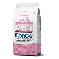 Monge All Breeds Puppy and Junior Monoprotein su kiauliena, ryžiais ir bulvėmis, sausas maistas šuniukams 2,5 kg