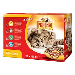 PROPESKO cat su jautiena vištiena triušiams ir lašiša maišelyje 100 g (12 pak.)