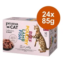 PrimaCat Classic drebučiuose, drėgnas maistas katėms, ekonominė pakuotė 24 x 85 g, 80 - 99 g — 1 nuotrauka