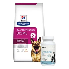 HILL'S PD Prescription Diet Canine Gastrointestinal Biome 10kg + LAB-V Synbiotic Vet - virškinamojo trakto sveikata ir žarnyno mikroflora šunims ir katėms 45 kapsulės