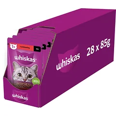WHISKAS Adult 28x85g drėgnas pašaras suaugusioms katėms su jautiena