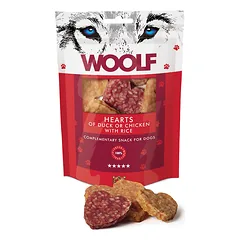 WOOLF Hearts Of Duck Or Chicken And Rice 100g antis su vištiena ir ryžiais