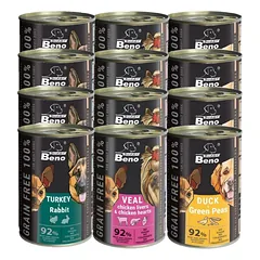 Super Beno GRAIN-FREE DOG TREATS įvairių skonių šunų skanėstai padaže 12x415 g