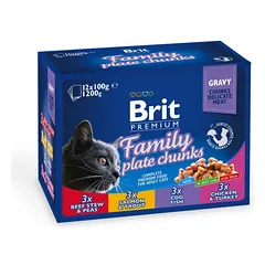 BRIT PREMIUM Cat konservai katėms maišeliuose Family Plate, 12x100 g