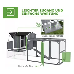 Vištidė su voljeru 3-4 vištoms, 3 dalių lizdavietė, 1,9 m² plotas, kėnio mediena, pilka — 5 nuotrauka