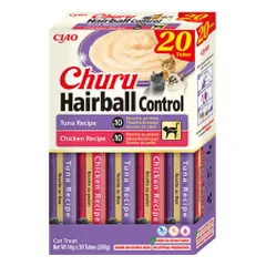 Churu Hairball kreminis skanėstas su vištiena ir tunu katėms, 20 vnt.