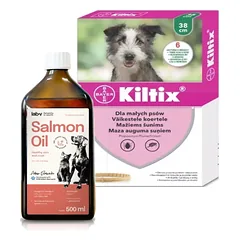 Bayer KILTIX, antkaklis mažiems šunims 38cm + Lab-V 100% lašišų aliejus įvairaus amžiaus šunims ir katėms 500ml šalto spaudimo nuotrauka