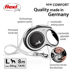FLEXI pavadėlis šuniui New Comfort L juostinis 8m, juodas — 2 nuotrauka