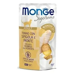 Monge SUPREME – tunas ir jūros ešerys su bulvėmis suaugusioms katėms 12x80g