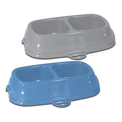 Stefanplast BREAK 13 dvigubas neslystantis dubuo šunims ir katėms, 0.2+0.2 l, dangaus mėlynos arba pilkos spalvos, 21x13x5 cm
