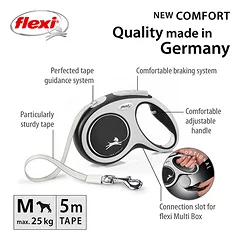 FLEXI pavadėlis šuniui New Comfort M juostinis 5m, juodas — 3 nuotrauka