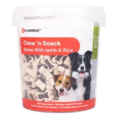 Flamingo Chew'n Snack Ėdalo Kauliukai su Ėriena ir Ryžiais - treniruočių skanėstai šunims, su ėriena ir ryžiais