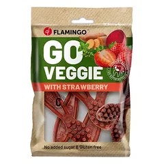 Flamingo Veggie dantų šepetėlis su braškėmis, skanėstai šunims, raudonas, Matmenys: 12,5 x 2,5 x 2,4 cm — 2 nuotrauka