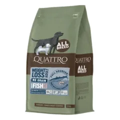 Quattro Grain Free Weight Loss sausas pašaras su balta žuvimi ir kriliumi suaugusiems šunims