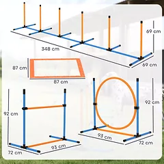 Agility rinkinys šunims, 7 dalių, su reguliuojamo aukščio kliūtimis, šunų dresūrai ir žaidimams, oranžinis ir mėlynas — 3 nuotrauka