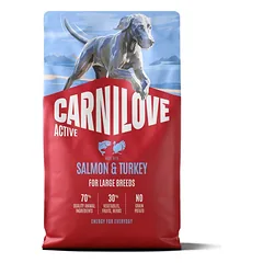 CARNILOVE Active Dog Salmon & Turkey Adult Large Breeds 3 x 4 kg – sausas pašaras su lašiša ir kalakutiena suaugusiems didelių veislių šunims