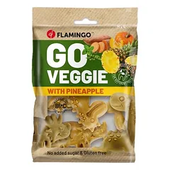 Flamingo Veggie Dino su ananasais, skanėstai šunims, geltoni