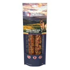 Ontario Protein Chew Snack Large Roll with Beef skanėstas šunims su jautienos kolagenu, suaugusiems šunims ir šuniukams nuo 7 mėnesių, 25,4 cm, 2 vnt.