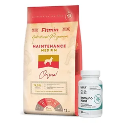 FITMIN Medium Maintenance 12kg + LAB-V Immuno Hard - imuniteto stiprinimas šunims ir katėms 45 kapsulės