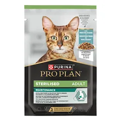 Purina Pro Plan Sterilised Maintenance Konservuotas maistas sterilizuotoms katėms (gabalėliai drebučiuose) (su vadnenyno žuvimi) 85 g 26 vnt.
