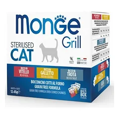 Monge Grill konservai sterilizuotoms katėms su vištiena, veršiena ir upėtakiu 85g x12
