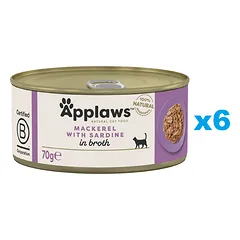 APPLAWS Cat Adult Mackerel with Sardine in Broth skumbrės ir sardinės sultinyje 6x70 g