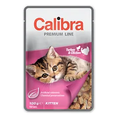 CALIBRA Cat pouch Premium Kitten Turkey & Chicken konservai kačiukams su vištiena ir kalakutiena, 100g