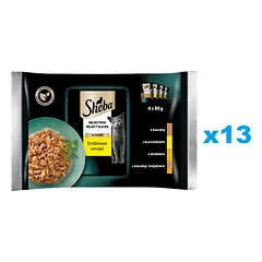 SHEBA Selection Select Slices Paukštienos skonio paketėliai 52x85 g drėgno visaverčio pašaro suaugusioms katėms su anties, vištienos, paukštienos, anties ir kalakutienos gabalėliais