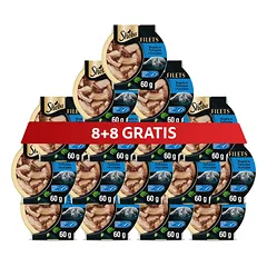 SHEBA Filets su vištiena ir tunu padaže, 16 x 60 g, šlapias pašaras katėms, 8+8 GRATIS.
