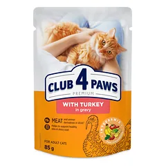 CLUB 4 PAWS Premium konservuotas pašaras su kalakutiena padaže suaugusioms katėms, 85g