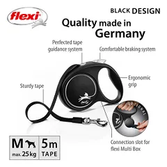 Flexi Black Design juostinis, juodas pavadėlis šunims, M, 5 m — 2 nuotrauka