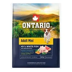 Šunų ėdalas – Ontario Adult Mini, su žuvimi ir rudaisiais ryžiais, 2,25 kg