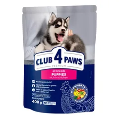 CLUB 4 PAWS Premium sausas pašaras visų veislių šuniukams su dideliu kiekiu vištienos