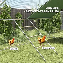 Žaidimų kompleksas vištoms su laktomis ir reguliuojamomis sūpynėmis, pušies mediena ir plienas, 82 x 150 x 110 cm, sidabrinis — 4 nuotrauka