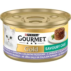 Purina Gourmet Gold Pikantiškas pyragas su ėriena ir šparaginėmis pupelėmis 3x85g