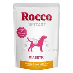 Rocco Diet Care Diabetic su vištiena ir jautiena bei ryžiais, drėgnas maistas šunims 300 g, paketėlis