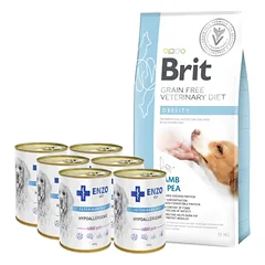 Brit GF veterinary diets dog Obesity 12 kg + ENZO VET Hipoalerginė dieta su triušiena šunims 6x400g