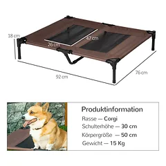 Paaukštintas lauko šunų gultas su tvirtu metaliniu rėmu ir kvėpuojančiu tinkleliu, vėsinantis, dideliems šunims, 92 x 76 x 18 cm, kavos rudos spalvos — 3 nuotrauka