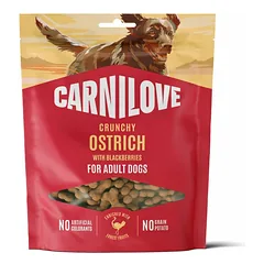 Carnilove Dog Ostrich With Blackberries su šviežia mėsa, be grūdų traškūs skanėstai šunims, 200 g