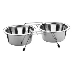 HUNTER DOUBLE DINER dvigubas nerūdijančiojo plieno dubenėlių rinkinys šunims, 250 ml, sidabro sp.