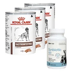 ROYAL CANIN Gastro Intestinal Low Fat LF22 3x410g skardinė + LAB-V Synbiotic Vet - virškinamojo trakto sveikata ir žarnyno mikroflora šunims ir katėms 45 kapsulės