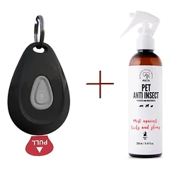 Inmoless ultragarsinis repelentas nuo blusų ir erkių naminiams gyvūnams "Inmoless Pet" - juodas + purškalas nuo vabzdžių PETS ANTI INSECT 