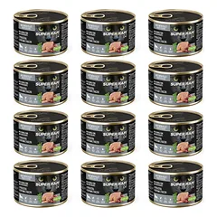 SUPER RAFI Cat su perlinėmis ir anties širdelėmis 12x185g drėgnas maistas sterilizuotiems katėms
