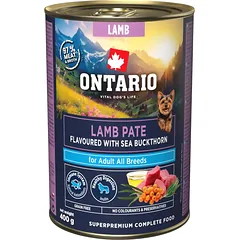 6 vnt. Ontario konservų šunims su ėriena ir šaltalankiu, 400 g, Lamb Pate with Sea Buckthorn