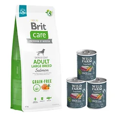 BRIT CARE Dog Grain-free Adult Large Breed Salmon 12kg + Wild Farm Superfood Duck 3x400 g pašaro šunims be grūdų
