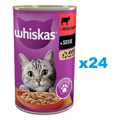 WHISKAS Adult  24x400 g visavertis drėgnas ėdalas suaugusioms katėms su jautiena padaže