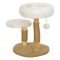 Kačių draskyklė, 61,5 cm, su guoliu, draskymo stulpais, šokinėjimo platforma ir žaisliniu kamuoliuku, katėms iki 5 kg, balta