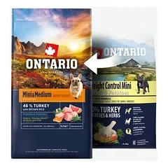 Ontario Mini & Medium Weight Control su kalakutiena ir rudaisiais ryžiais, sausas maistas šunims 2,25 kg — 2 nuotrauka